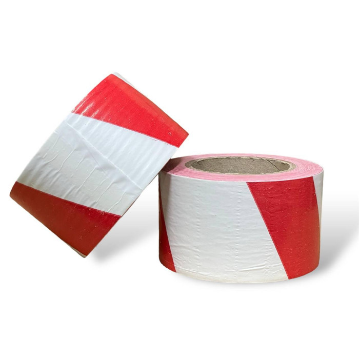 Сигнальная оградительная лента красно белая 72мм x 200м