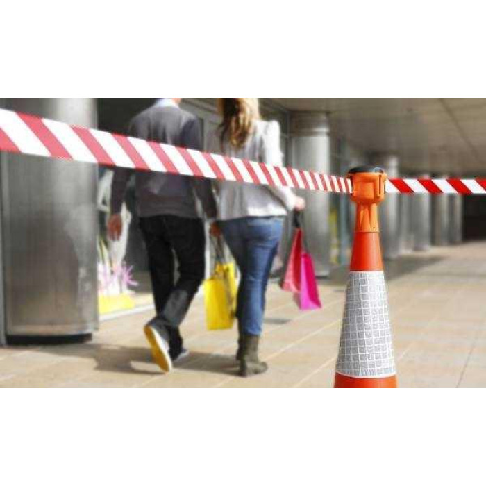 Сигнальная оградительная лента красно белая 72мм x 200м