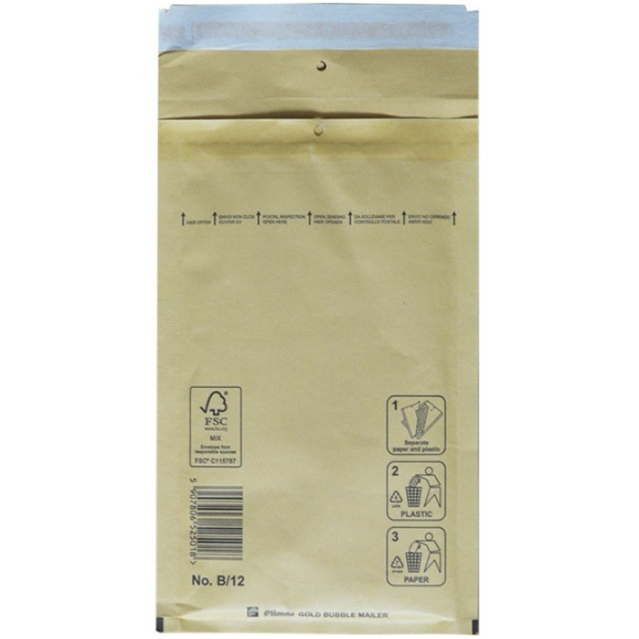 Конверт бандерольный B12 (115х215), 200 шт, крафтовый с пупырками