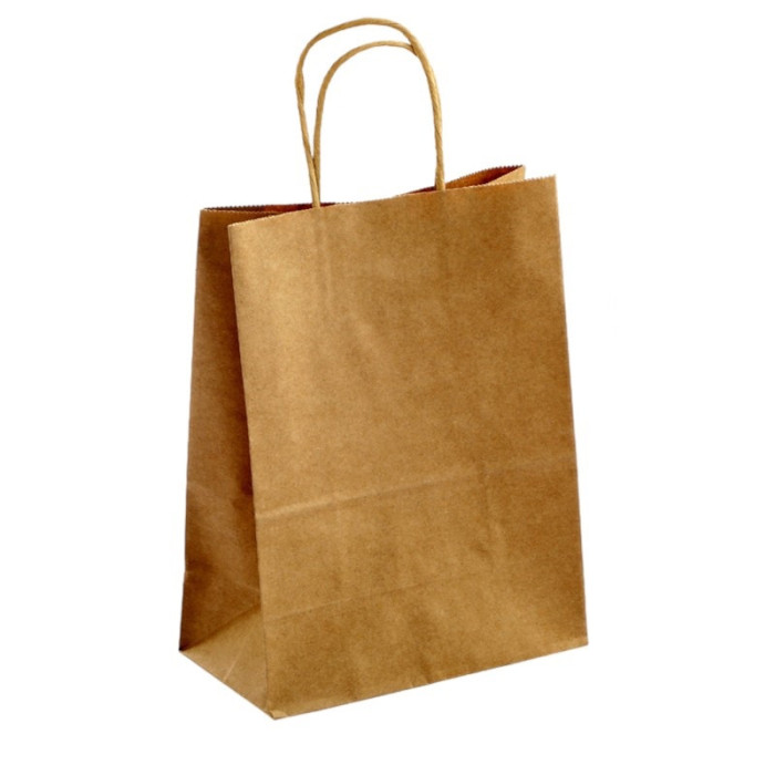Крафт пакеты с ручками бумажные 220х120х280 мм бурый, 50шт
