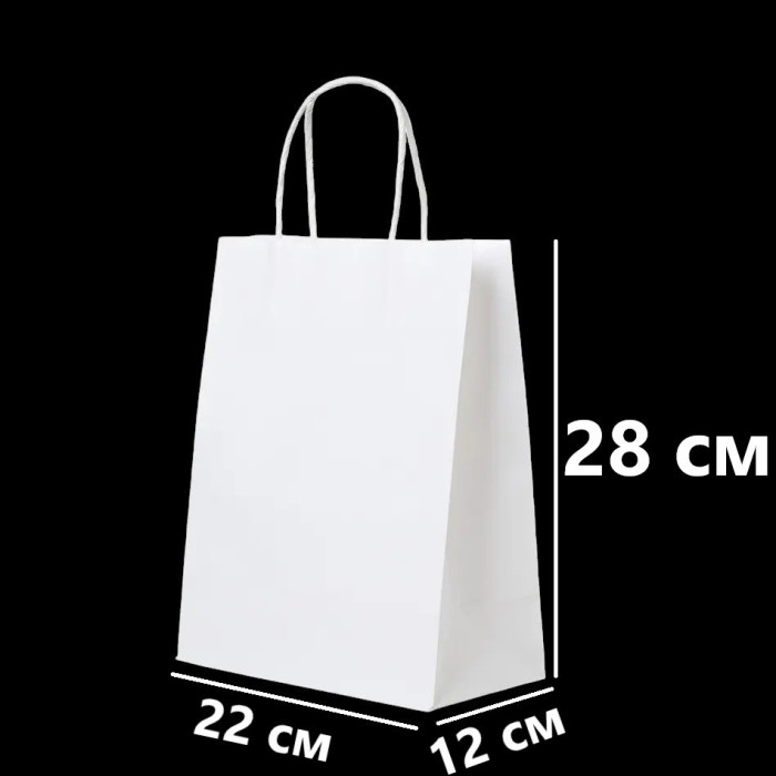 Бумажные крафт пакеты с ручками 220х120х280 мм Белый, 50шт