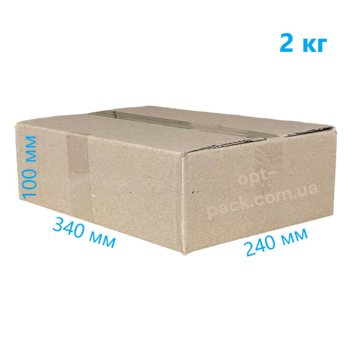 Картонная коробка 2 кг, 340×240×100 мм, четырехклапанная