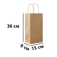 Пакет крафт с ручками 150x90x360 мм, 50 шт