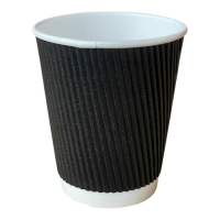 Двухслойные гофрированные бумажные стаканы 180 мл черные — 20 шт