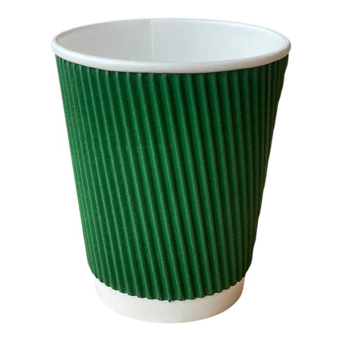 Двухслойные бумажные стаканы 180 мл, зелёные — гофрированные, 20 шт